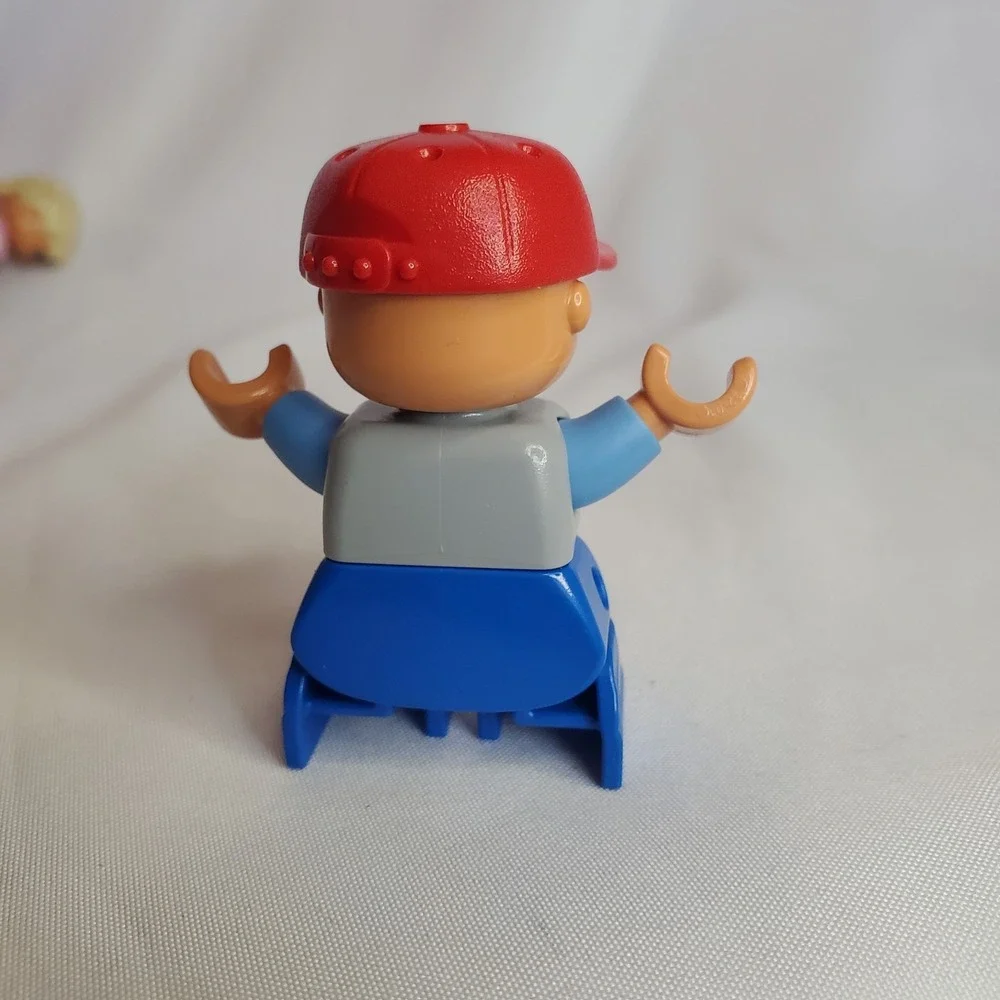 Lego Duplo Figure Child Boy '8' on Green Shirt Red Hat Ball Cap